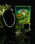 Green Crackle Bead Necklace & Bracelet Set with Accent Bead