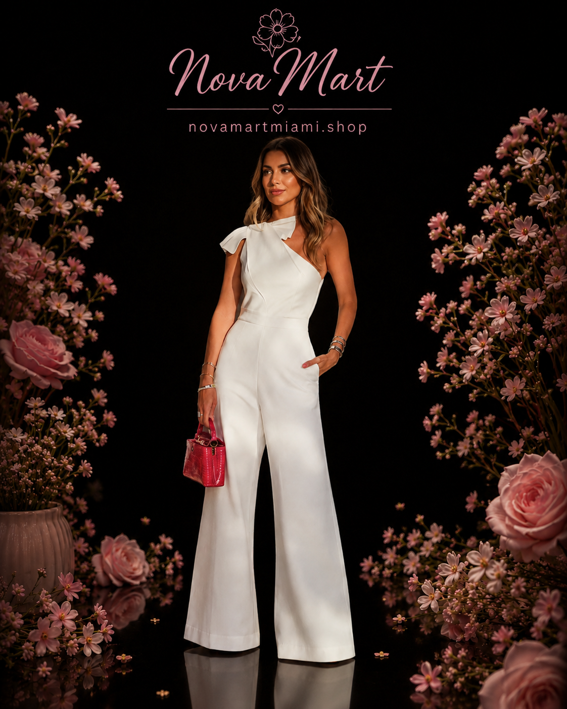 Slant Shoulder Collar Waist Solid Color Wide Leg Jumpsuit Women