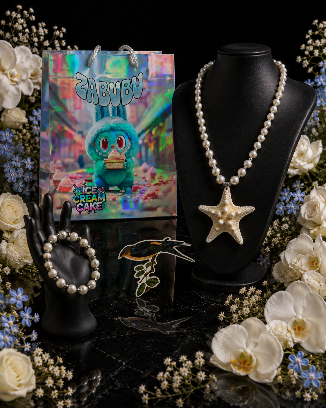Pearl Starfish Pendant Necklace & Bracelet Set