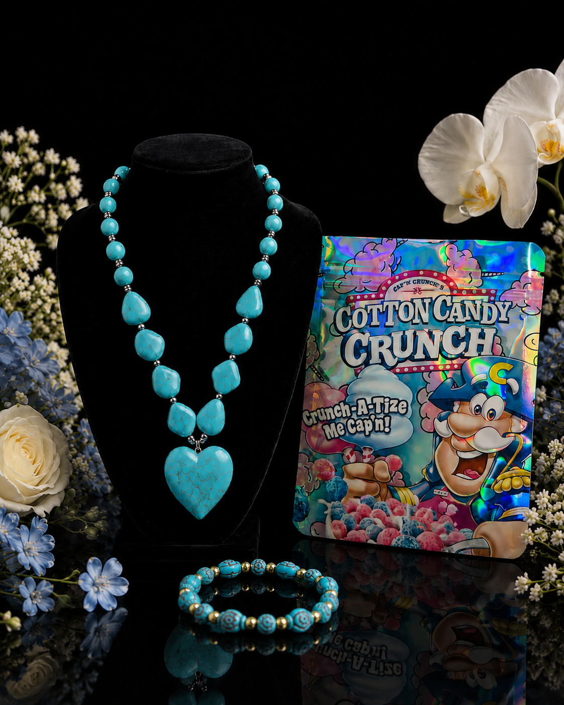 Turquoise Beaded Heart Necklace & Bracelet Set