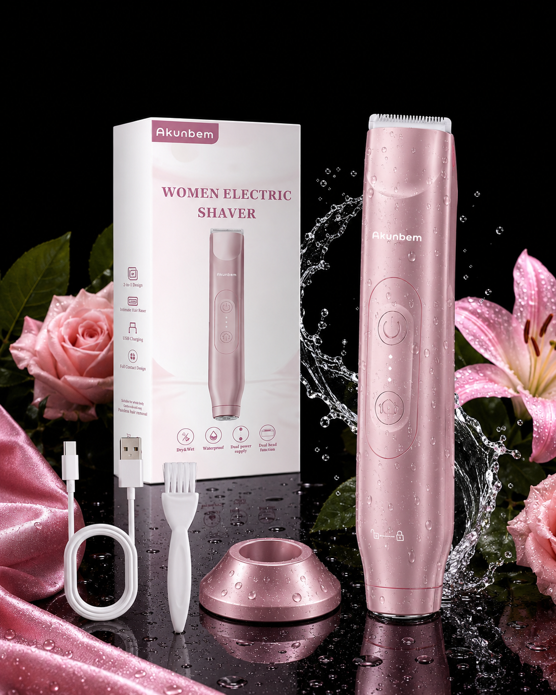 Akubem Women’s Electric Shaver – Waterproof 2-in-1 Rechargeable Body Hair Trimmer