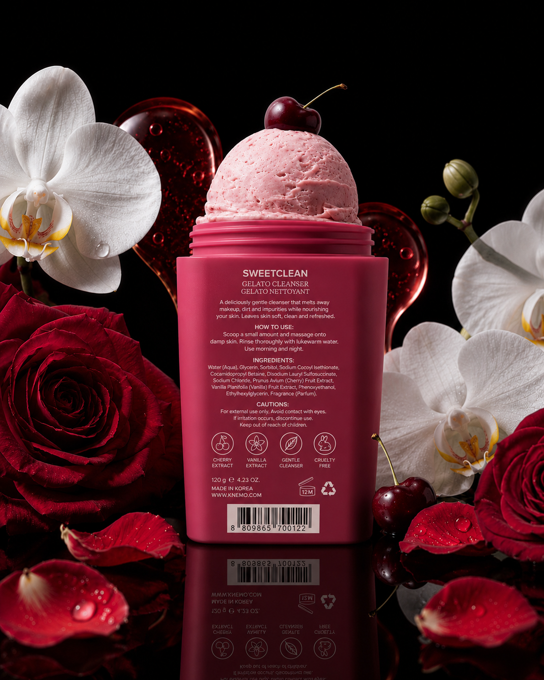 KNEMO SweetClean Cherry & Vanilla Gelato Cleanser – 120 g / 4.23 oz
