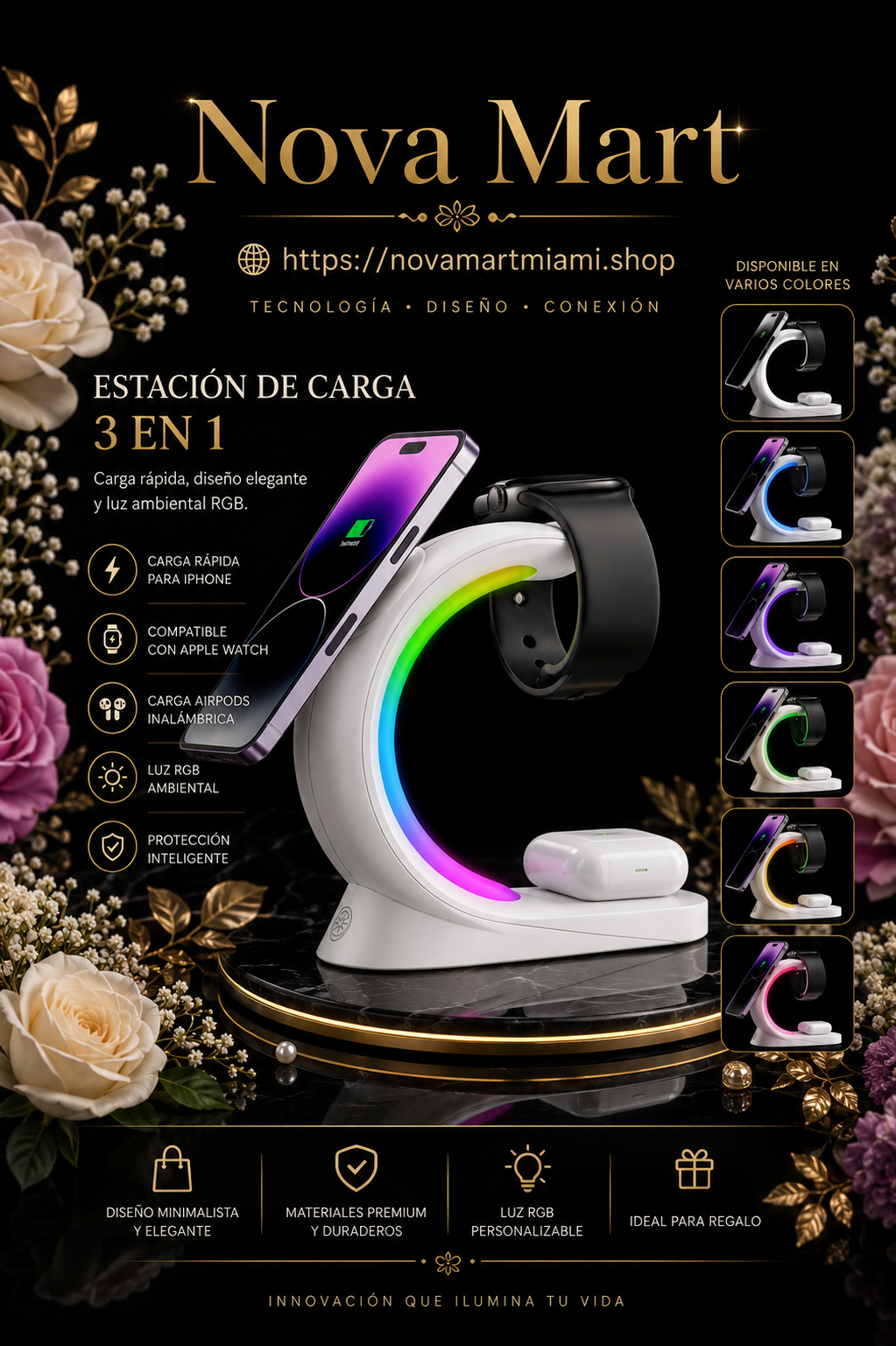 4 In 1 Magnetic Wireless Charger Fast Charging For Smart Phone Atmosphere Light Charging Station For Airpods Pro I-phone Watch