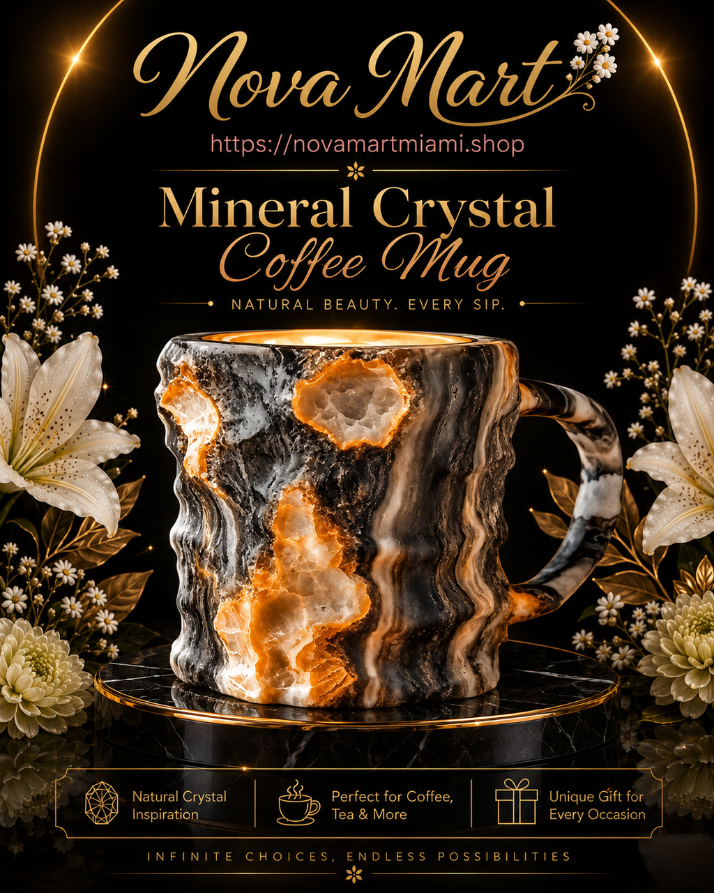 400ml Resin Mineral Crystal Coffee Mugs With Handles Elegant Fake Mineral Crystal Cup For Workplace Home Decor Christmas Gift Kitchen Gadgets
