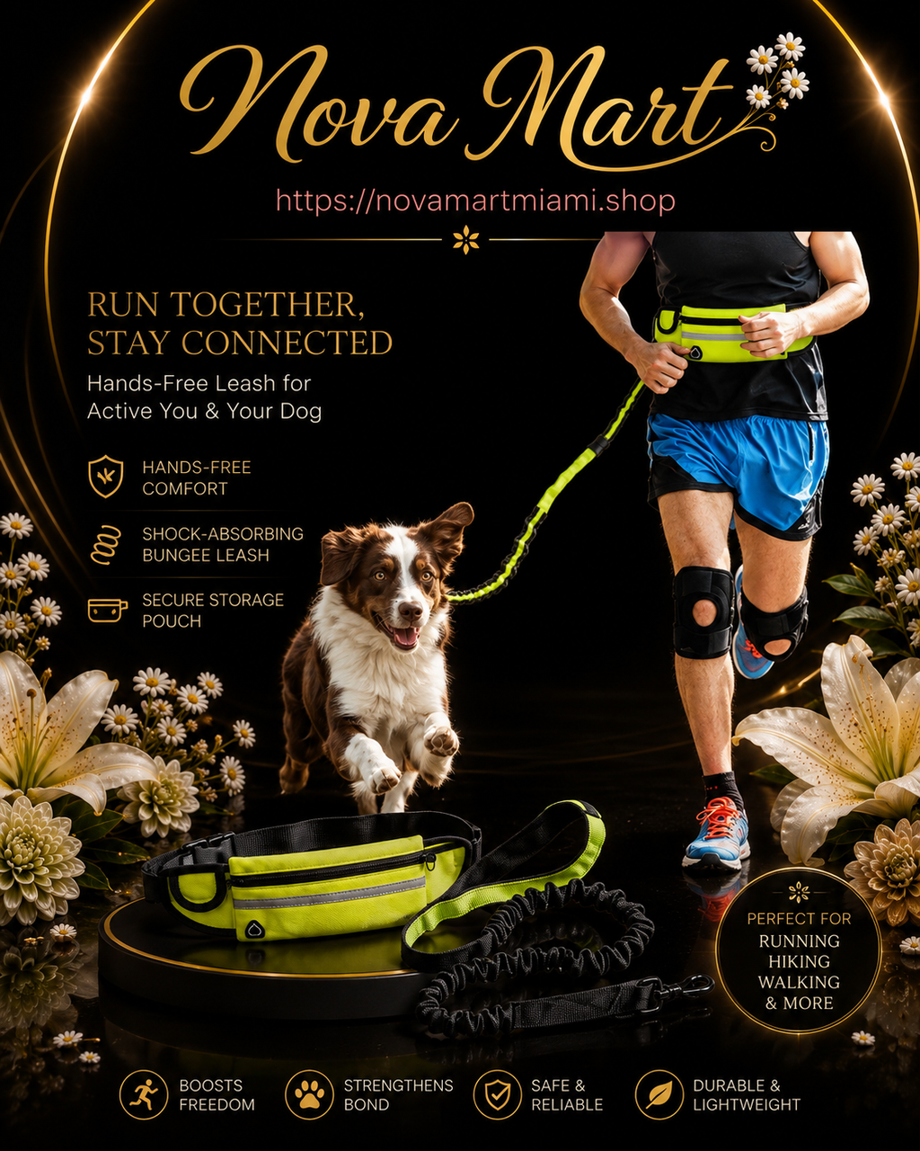 Hands Free Dog Leash Pet Walking And Training Belt With Shock Absorbing Bungee Leash For Up To 180lbs Large Dogs Phone Pocket And Water Bottle Holder