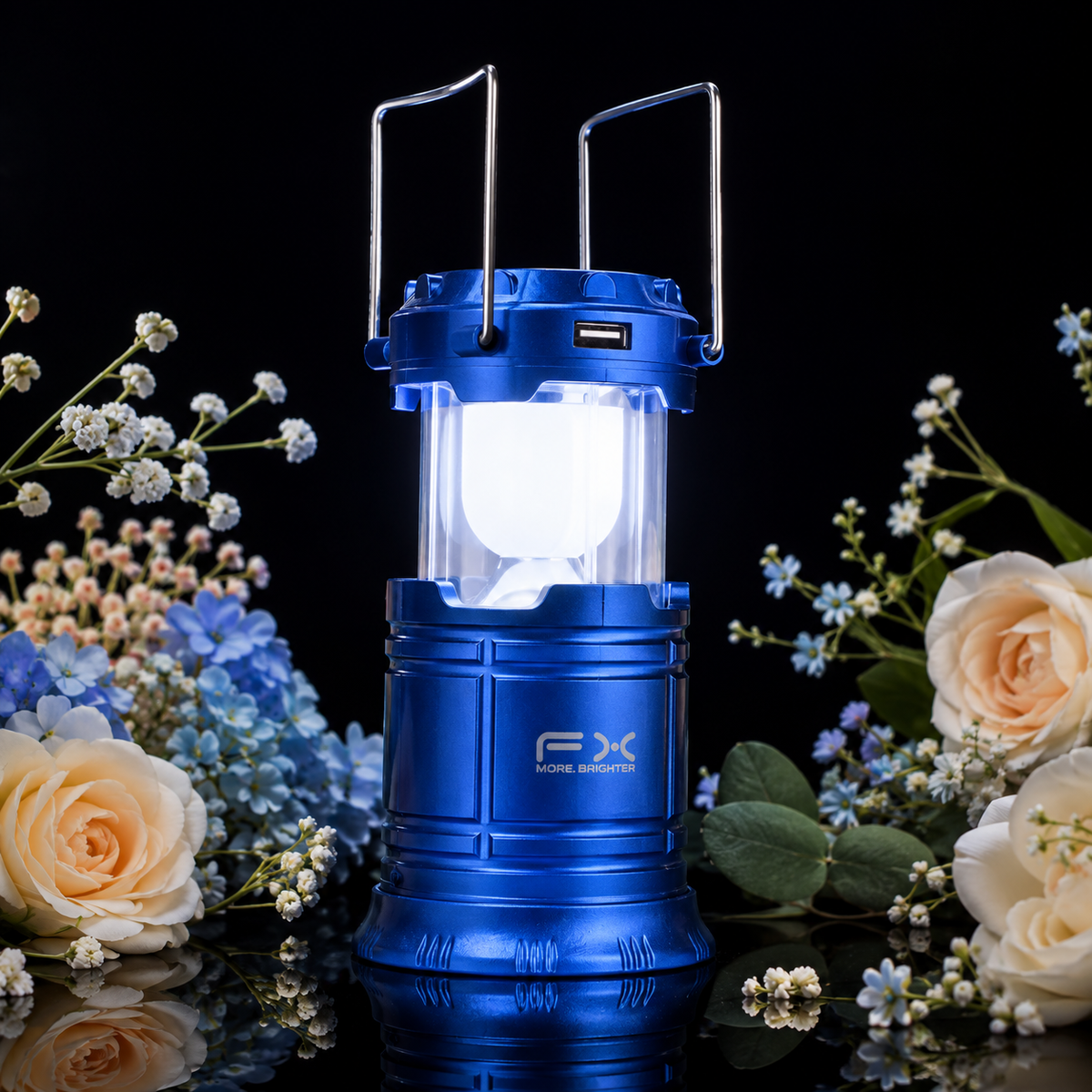 Led Rechargeable Emergency Light - Portable Solar Usb Input Dual Light Outdoor Camping - Blue