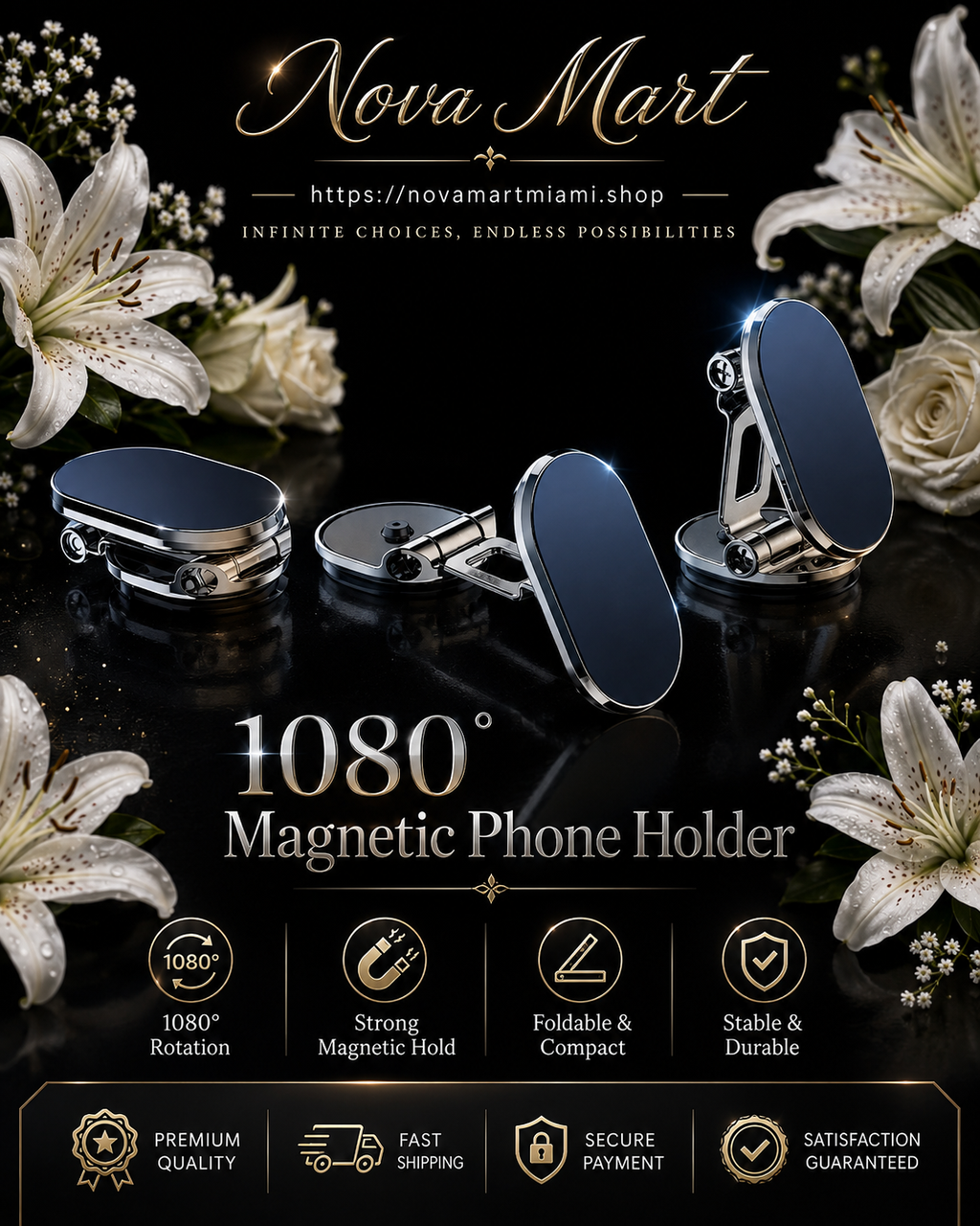 Rotate Metal Magnetic Car Phone Holder Foldable Universal Mobile Phone Stand Air Vent Magnet Mount GPS Support