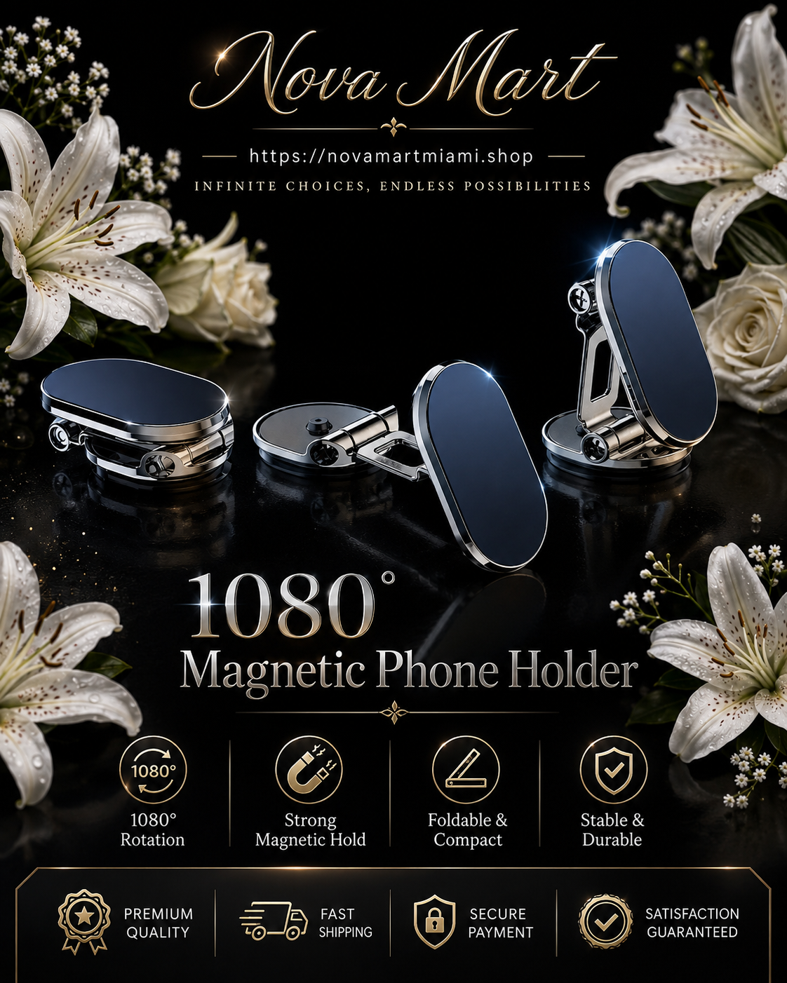 Rotate Metal Magnetic Car Phone Holder Foldable Universal Mobile Phone Stand Air Vent Magnet Mount GPS Support
