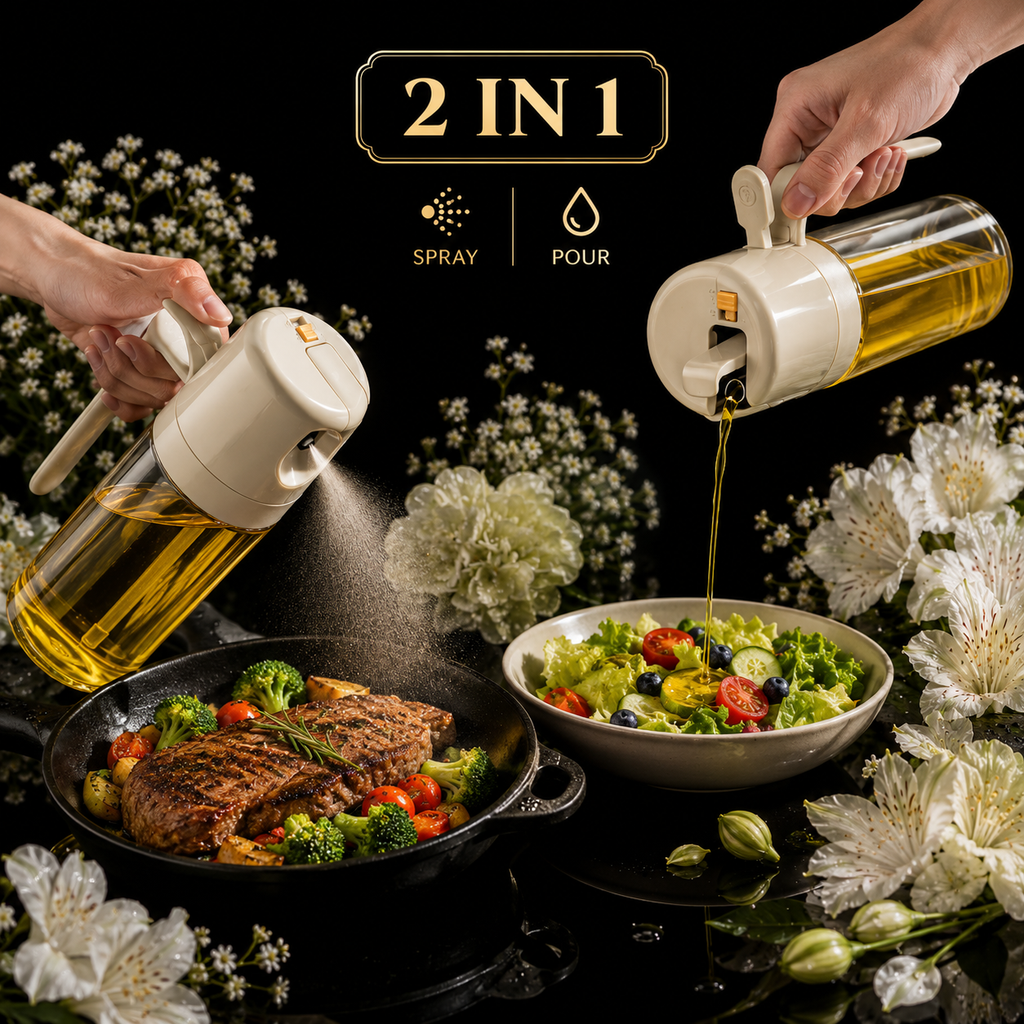 2-Pack 550ML 2-in-1 Oil Sprayer & Pour Dispenser – Refillable Cooking Oil Bottles