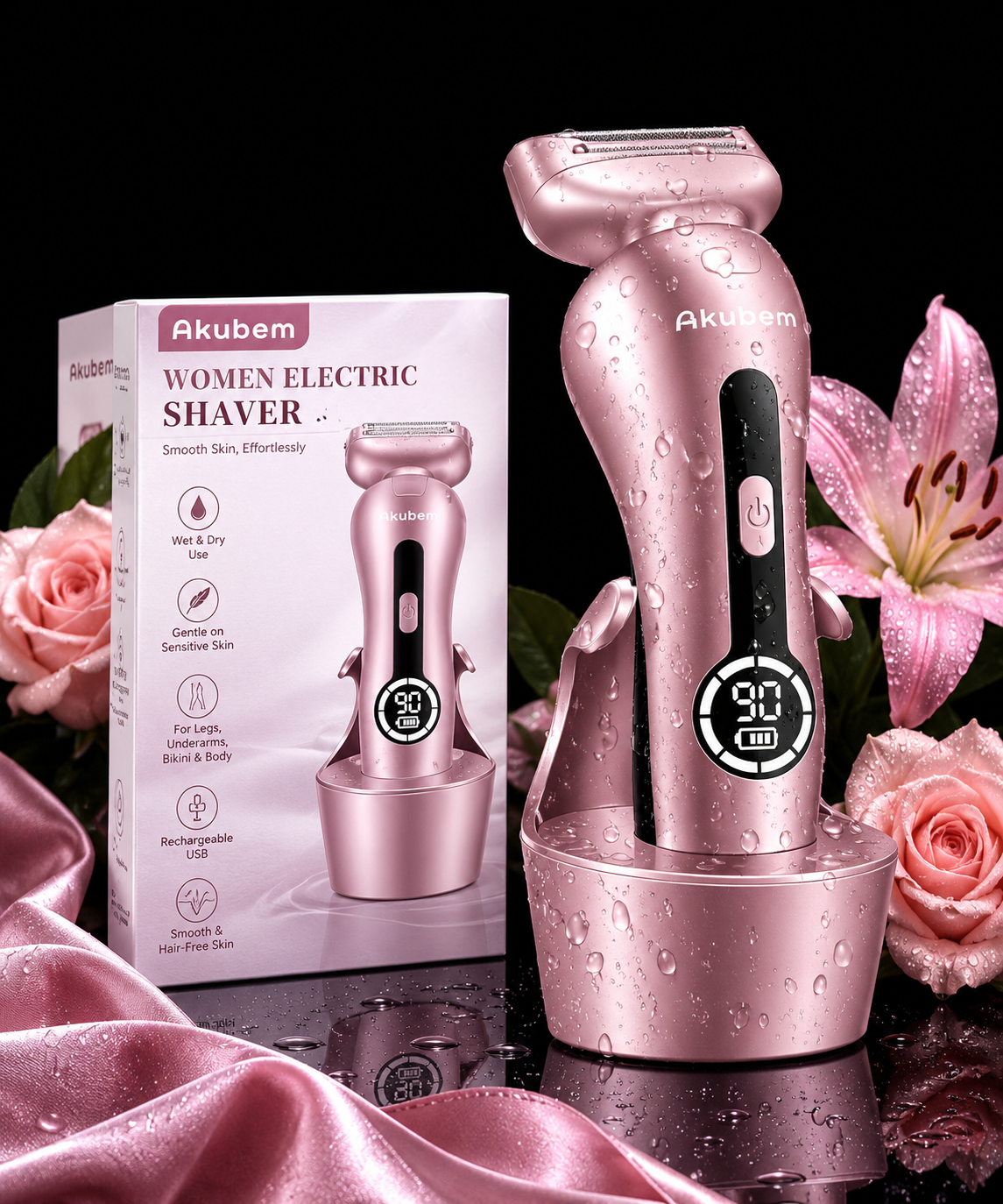 : Akubem Women’s Electric Shaver – Waterproof Rechargeable Body Razor with Digital Display