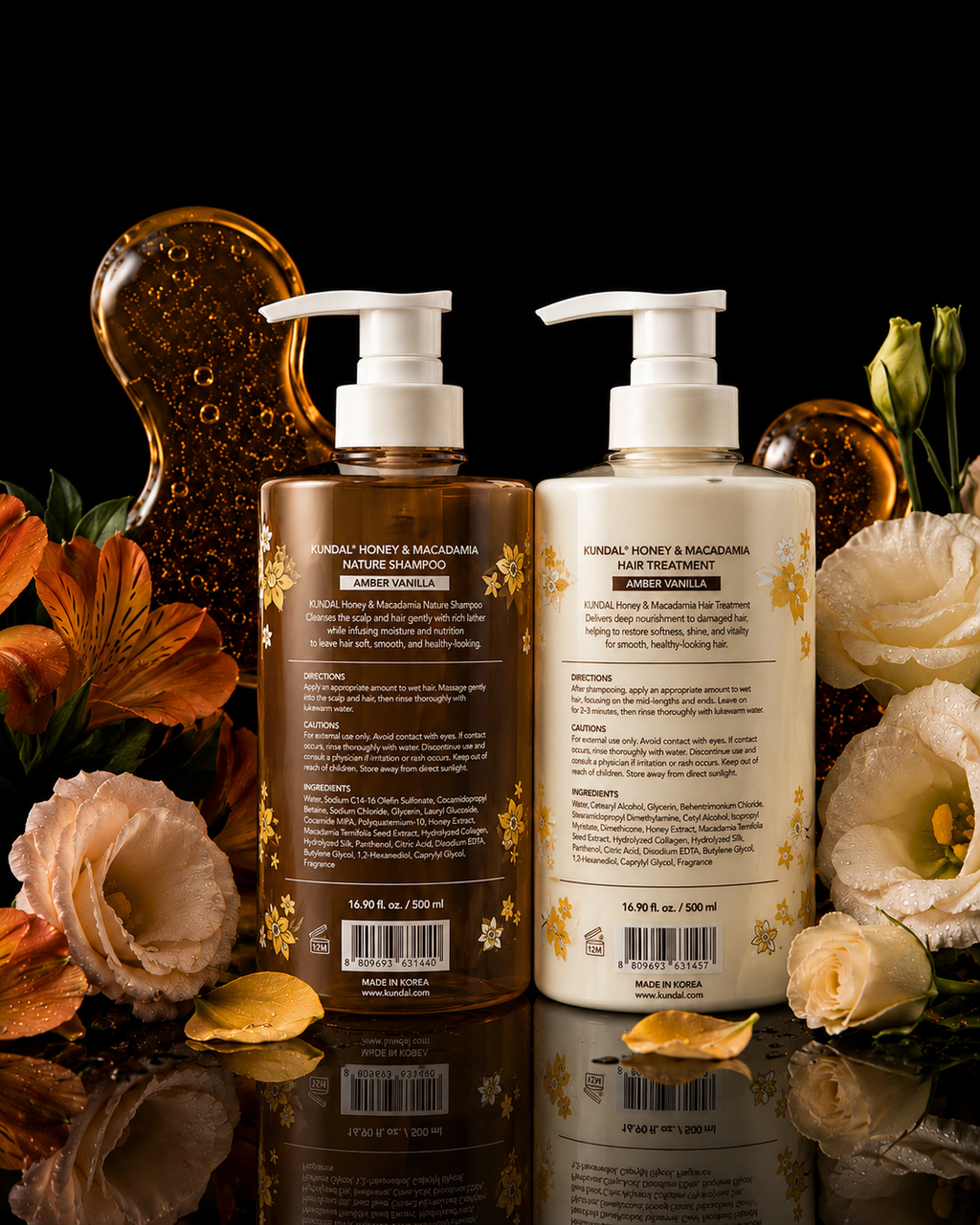KUNDAL Honey & Macadamia Amber Vanilla Shampoo & Hair Treatment Set – 16.9 fl. oz. Each