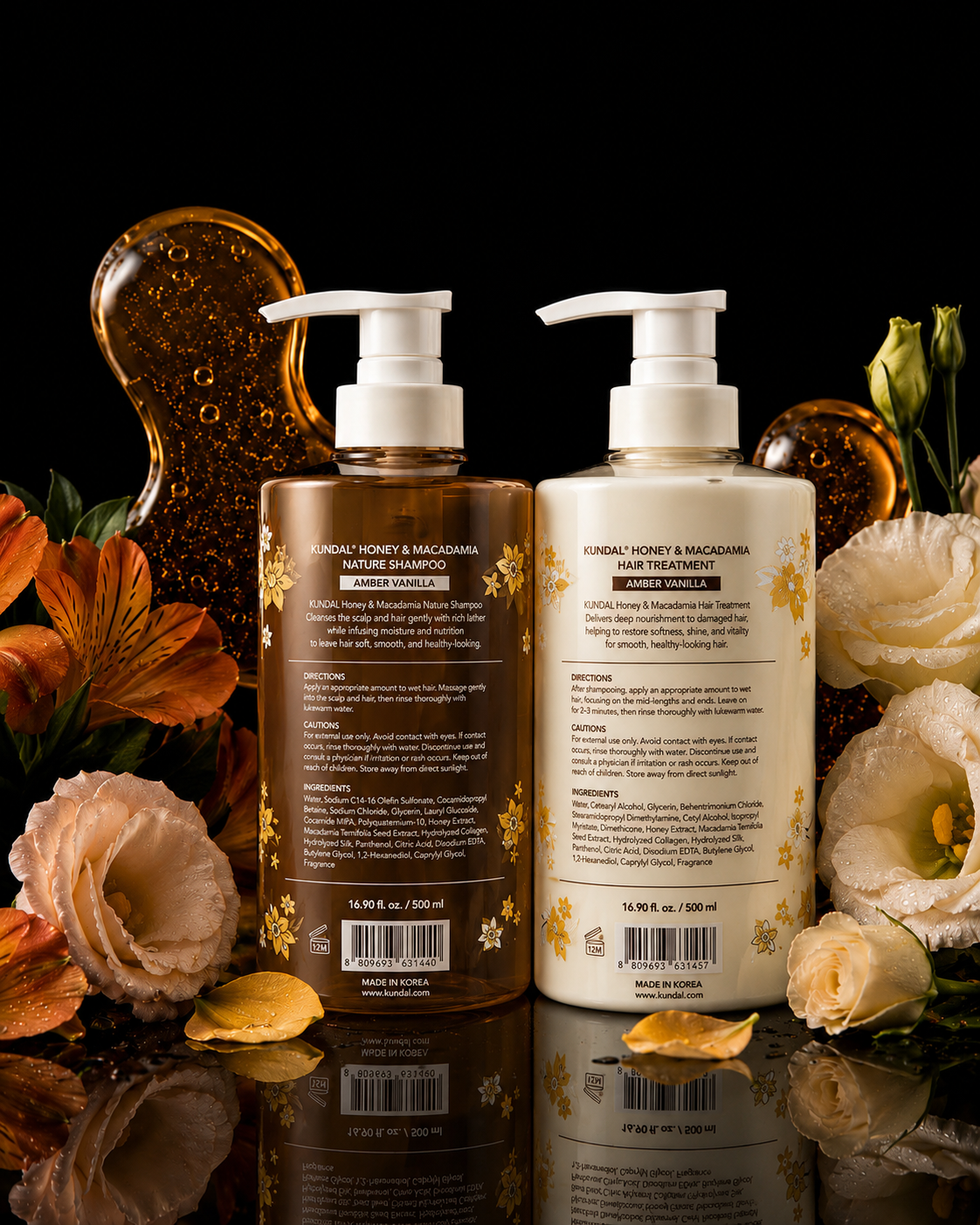 KUNDAL Honey & Macadamia Amber Vanilla Shampoo & Hair Treatment Set – 16.9 fl. oz. Each