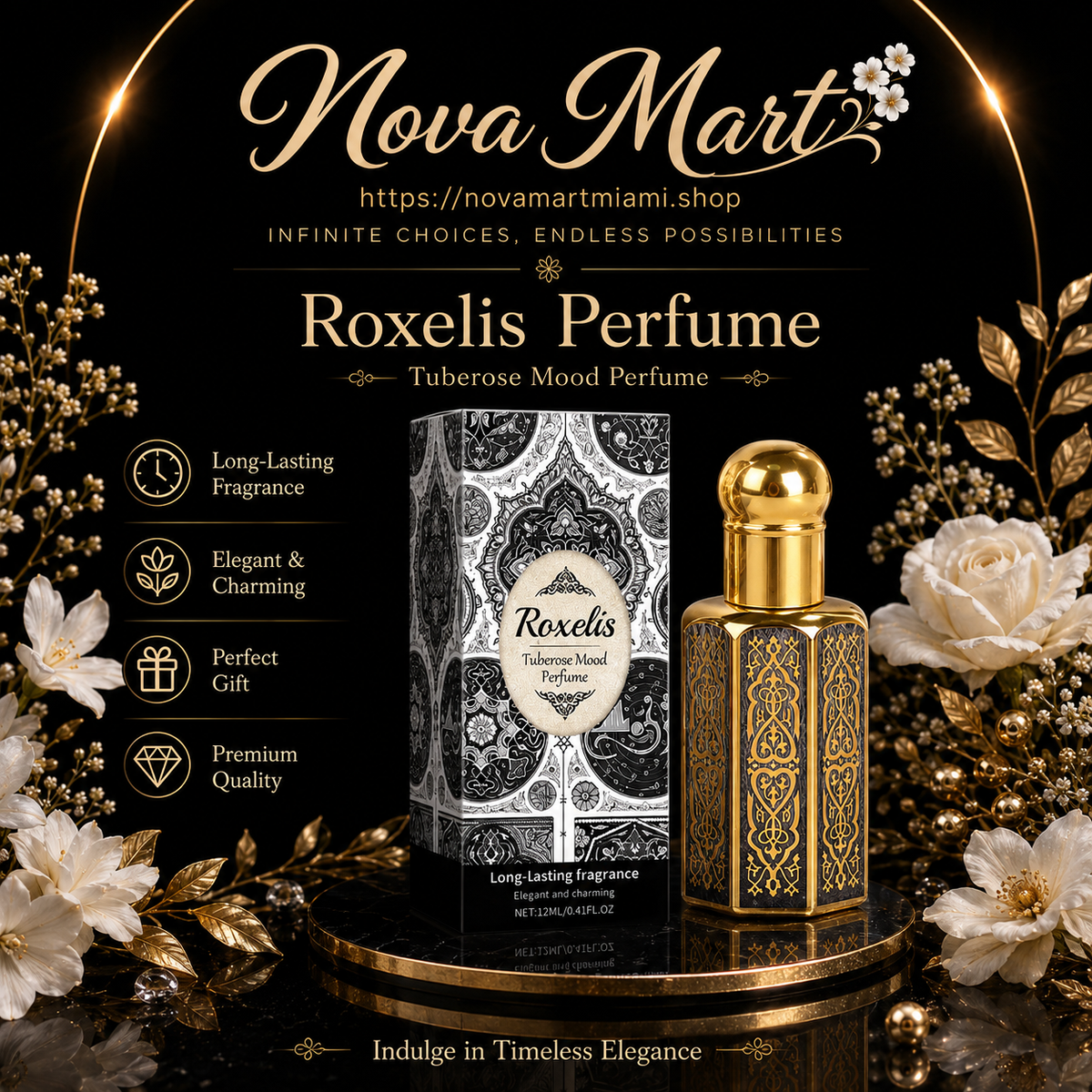 Tuberose Mood Roll On Perfume, 12ml Arabian Style Floral Perfume Oil