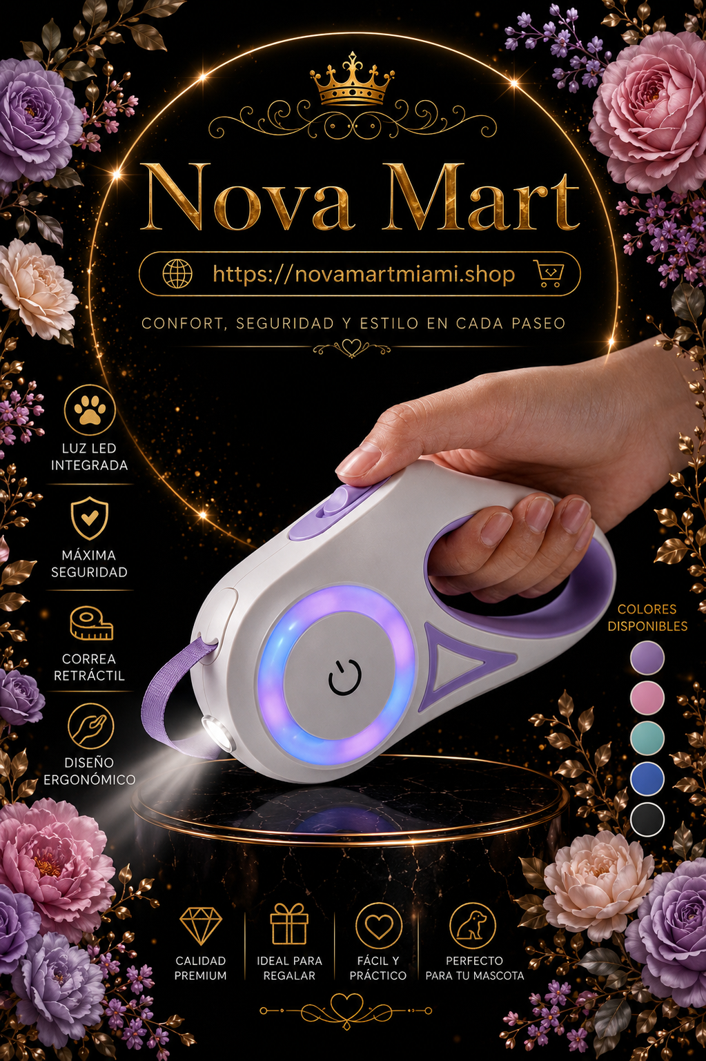 Dog Leash Retractable Leash And Dog Collar Spotlight Automatic Pet Dog Cat Traction Rope For Small Medium Dogs Pet Product
