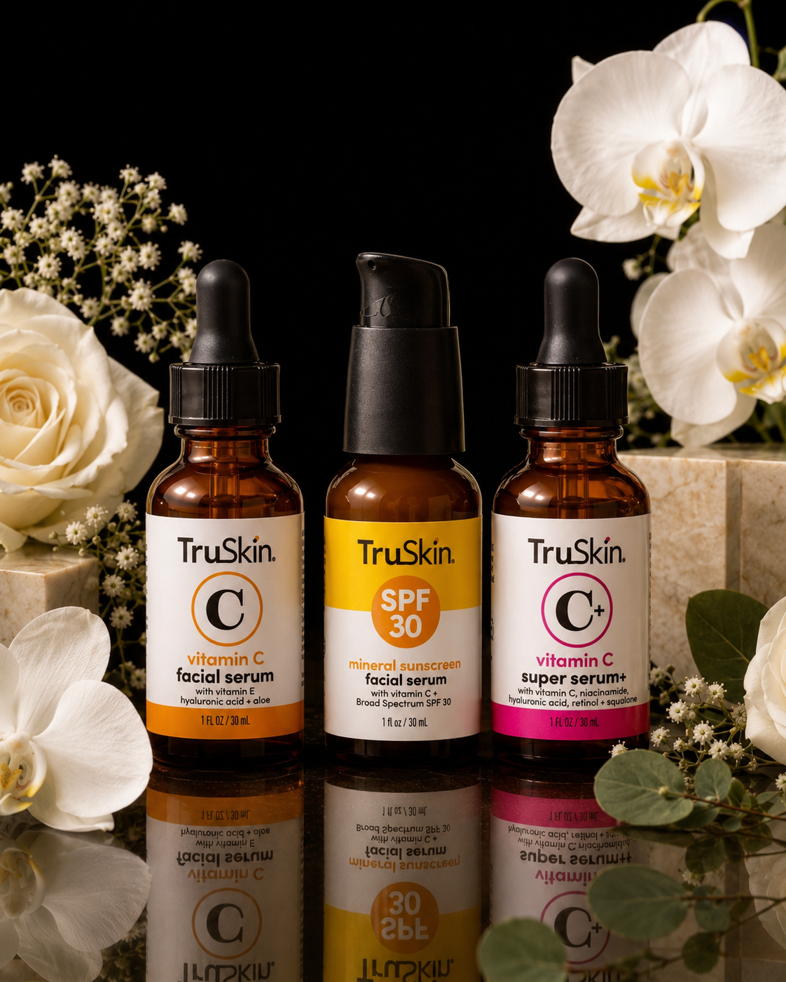 TruSkin Vitamin C Facial Serum Trio – Vitamin C Serum, SPF 30 Mineral Sunscreen Serum & Super Serum