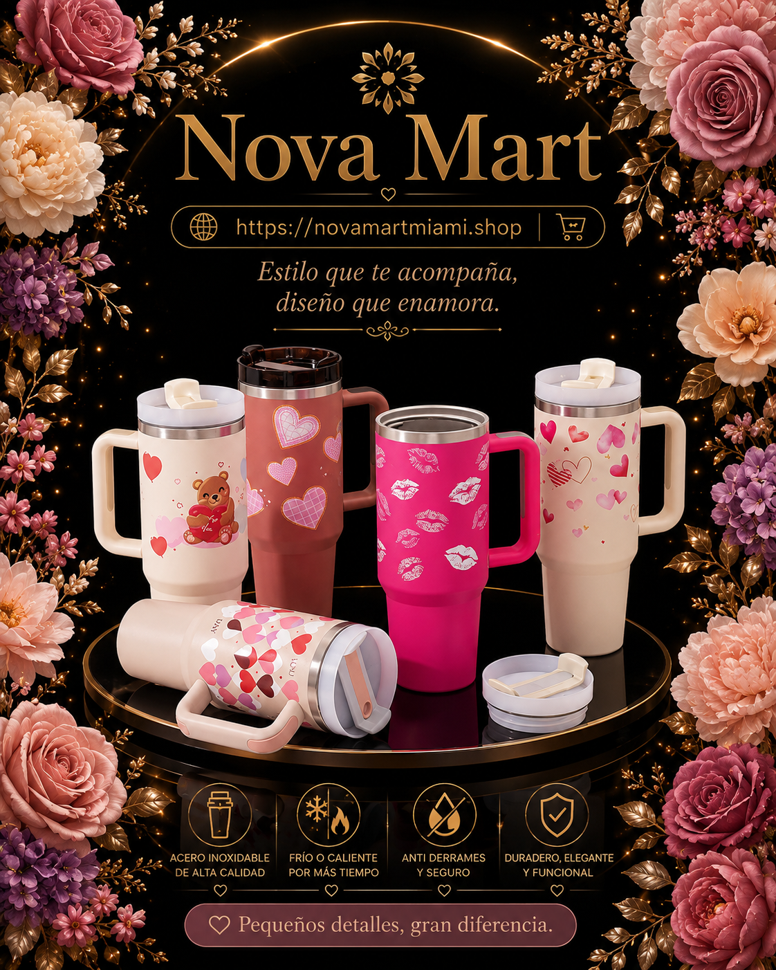 40 Oz Tumbler With Handle Straw Insulated, Stainless Steel Spill Proof Vacuum Coffee Cup Tumbler With Lid Tapered Mug Gifts For Valentine Lover Suitable For Car Gym Office Travel