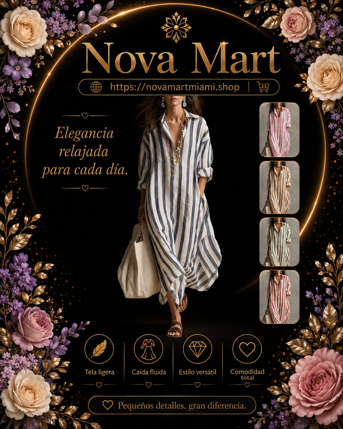Striped Print Dress Summer Split Collar Short Sleeve Long Dresses Fashion Women's Clothing