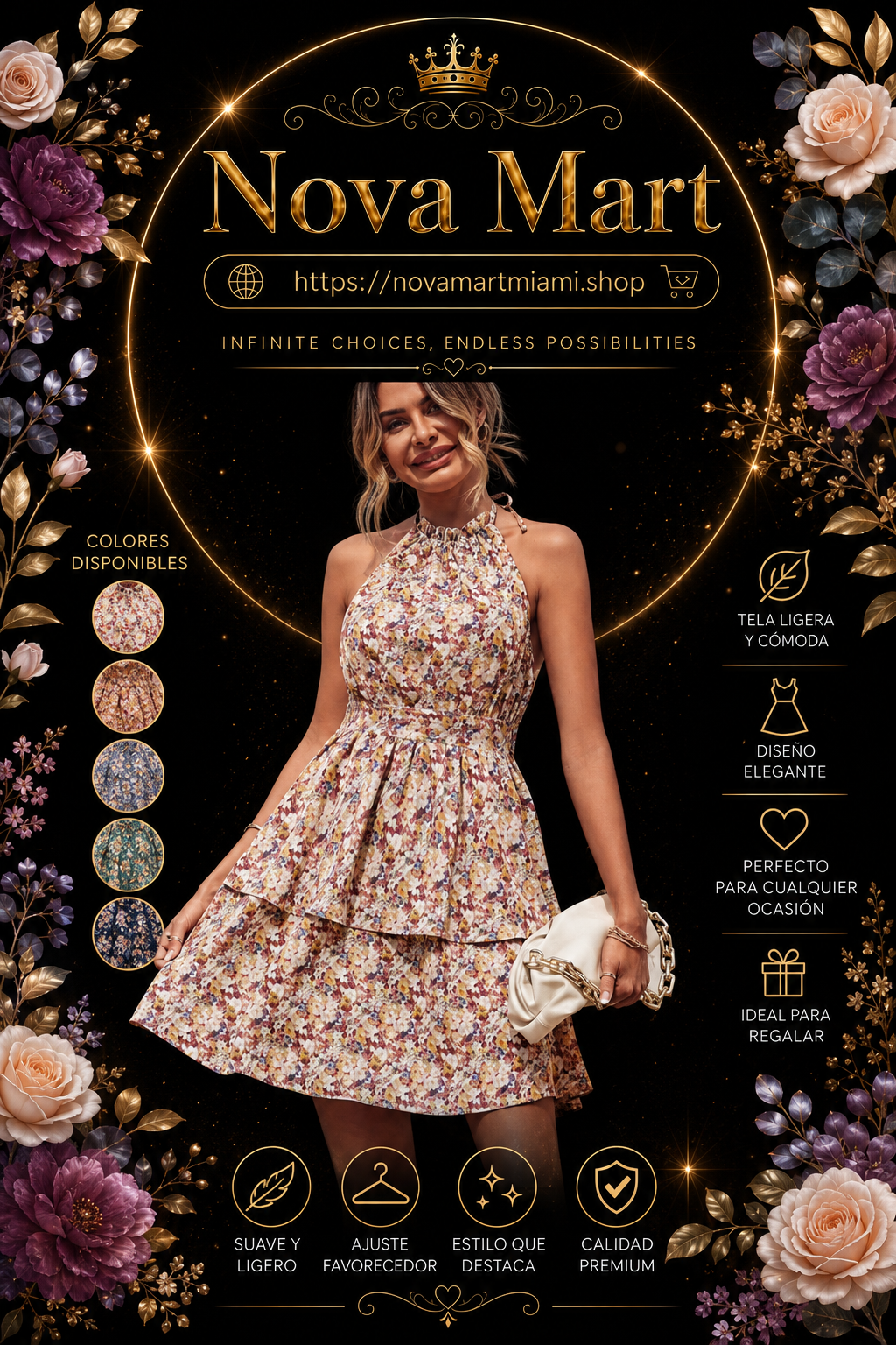Summer Printed Halter Dress Fashion Boho Backless Ruffled A-Line Beach Dresses For Womens Clothing