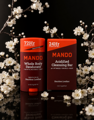 MANDO Bourbon Leather Whole Body Deodorant + Acidified Cleansing Bar (COMBO)