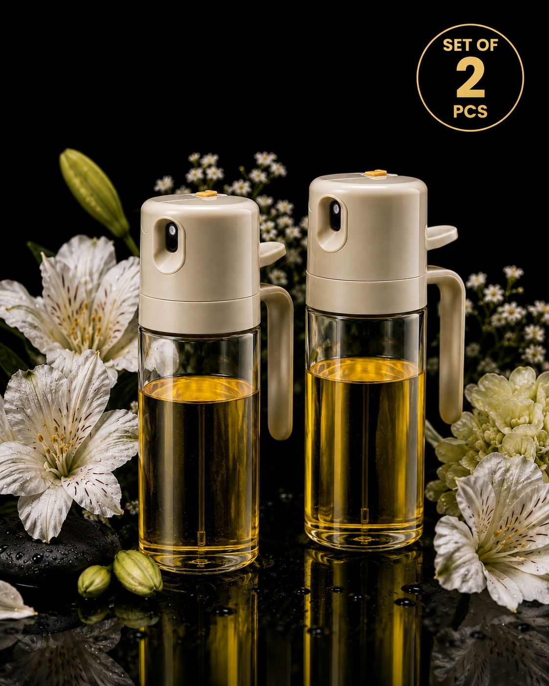 2-Pack 550ML 2-in-1 Oil Sprayer & Pour Dispenser – Refillable Cooking Oil Bottles