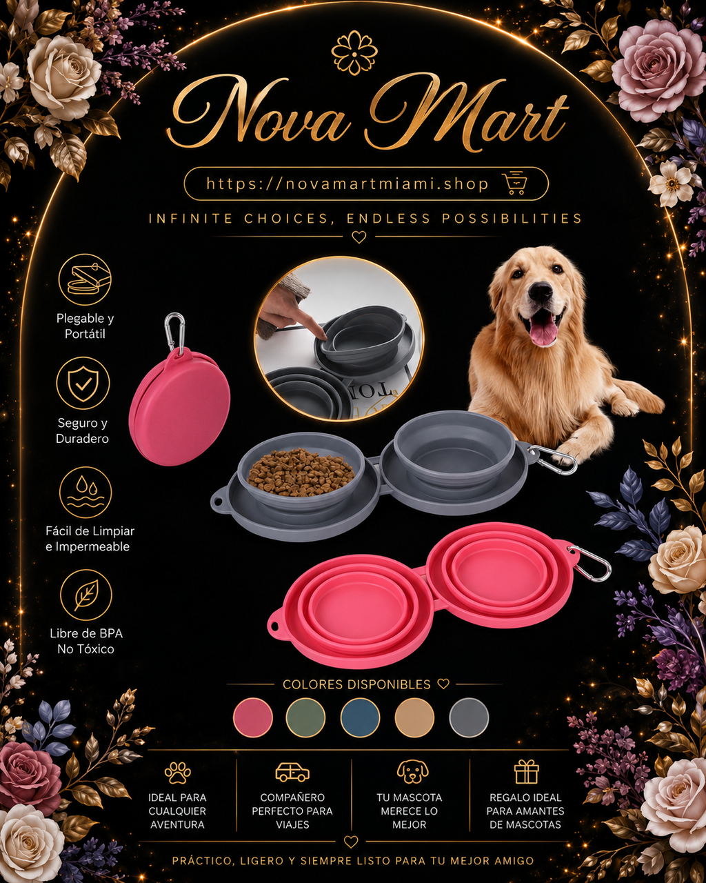 Rubber Foldable Double Bowl Pet Feeding Bowl Pets Supplies Dog Cat Bowls