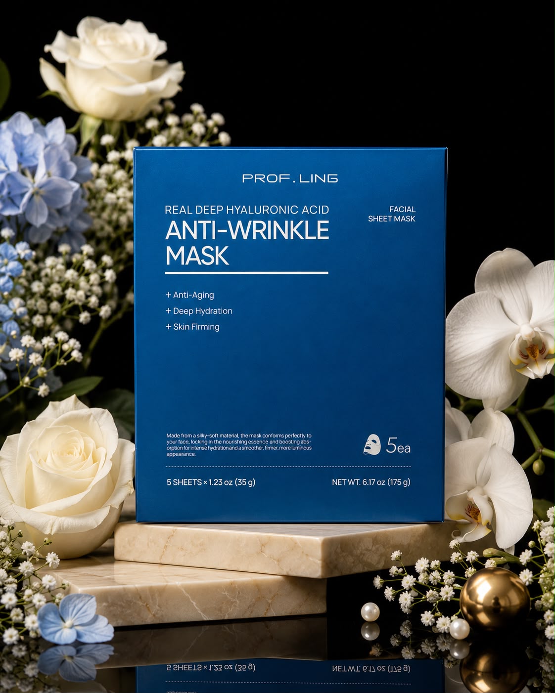Prof. Ling Real Deep Hyaluronic Acid Anti-Wrinkle Facial Sheet Mask – 5 Pack